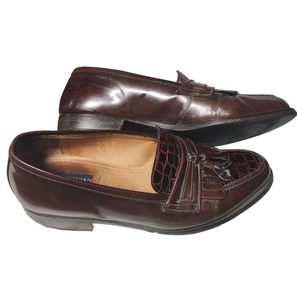 Bostonian Florentine Croc Insert Burgundy Tassel Loafer Vintage Size 10.5 Italy